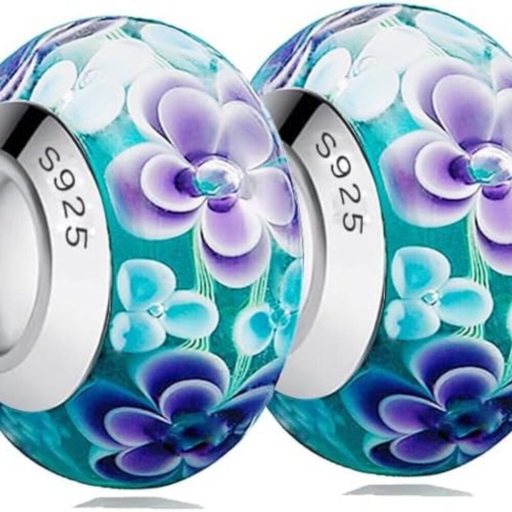 Sterling Silver Murano Glass Charm Set 2pcs for Pandora Jewelry Gifts Women